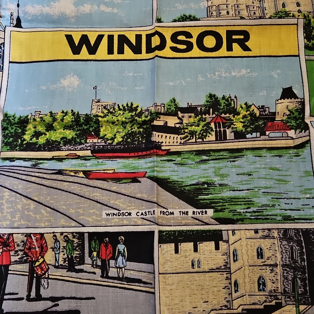 Windsor Souvenir Linen Tea Towel with Red Border